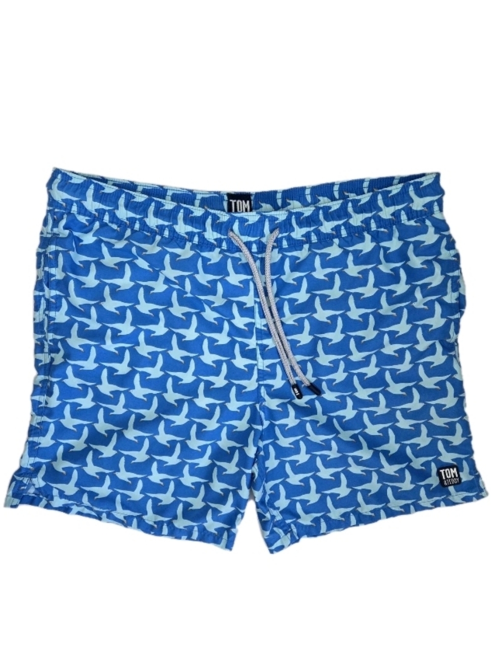 Tom & Teddy Seagulls All Over Print Swim Trunks Size M Lined Logo Blue